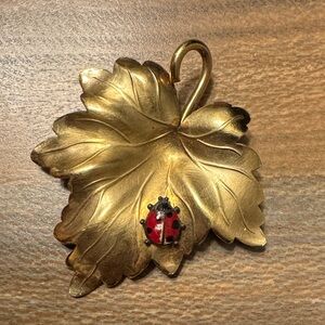 Harry S. Bick & Son 1/20 12KT GF Leaf Brooch with Red Ladybug HSB Pin Brooch